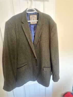 Men's Olive Green Tweed Sport Coat Blazer - Classic Notch Lapel